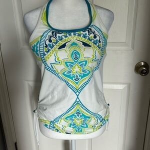 Athleta Truckee Tri Ready to Run Tankini Top White Paisley Women's Size S